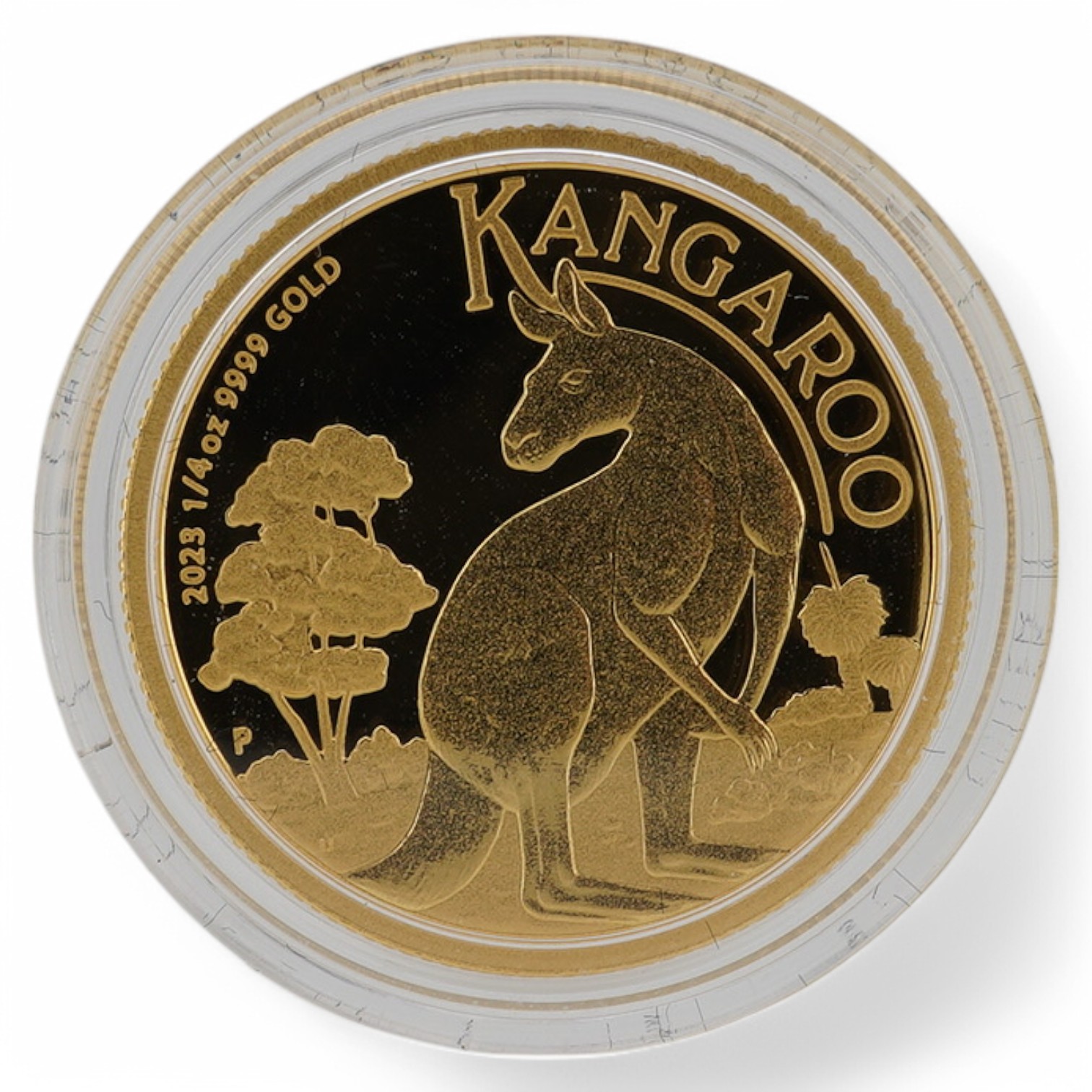 Australia gold coins, Perth mint, Elizabeth II, 2023 1/4oz gold ‘kangaroo’ proof $25, in case of issue with certificate, 318/500